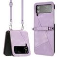thumbnail image 1 of for Samsung Galaxy Z Flip 3 Stylish Case with Shoulder Strap PU Leather Embossed Shockproof Phone Cover for Samsung Galaxy Z Flip 3, Purple, 1 of 11