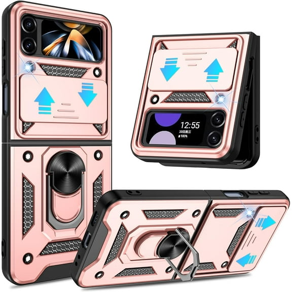for Samsung Galaxy Z Flip 4 Case , 360°Rotation Ring Kickstand [Military Grade] Case for Samsung Galaxy Z Flip 4, Rose Gold