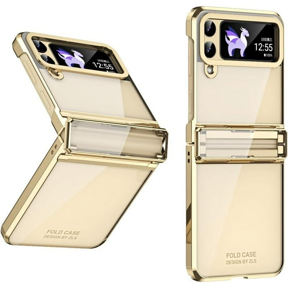 for Samsung Galaxy Z Flip 4 Case with Hinge Protection, One Piece Design Z Flip 4 Clear Case Slim Hard PC Bumper Phone Case for Z Flip 4 - Gold