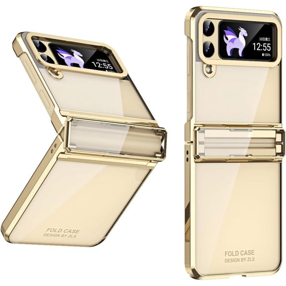 for Samsung Galaxy Z Flip 4 Case with Hinge Protection, One Piece Design Z Flip 4 Clear Case Slim Hard PC Bumper Phone Case for Z Flip 4 - Gold