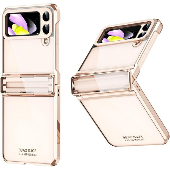 for Samsung Galaxy Z Flip 4 Case with Hinge Protection, One Piece Design Z Flip 4 Clear Case Slim Hard PC Bumper Phone Case for Z Flip 4 - Rosepink