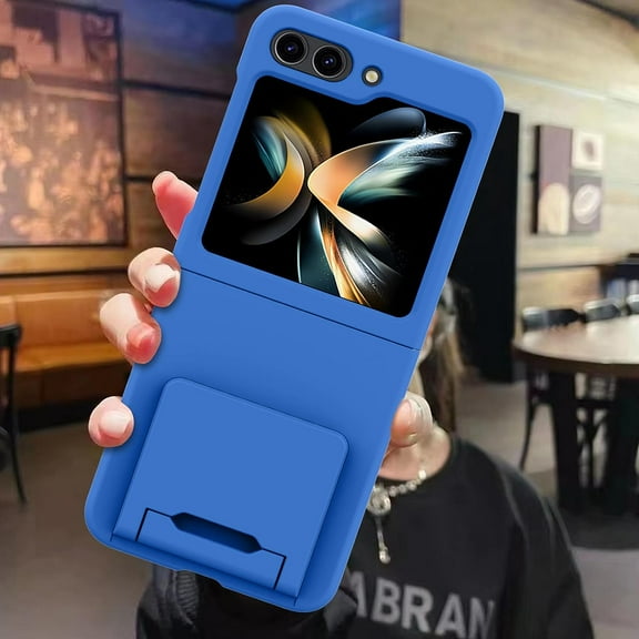 for Samsung Galaxy Z Flip 5 5G Case Designer Kickstand Shockproof Hard PC Camera Protection Cover for Girls Women -Blue