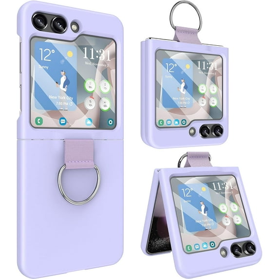 for Samsung Galaxy Z Flip 5 Case with Ring, Shockproof Thin Slim PC Protective Phone Case for Galaxy Z Flip 5G, Purple