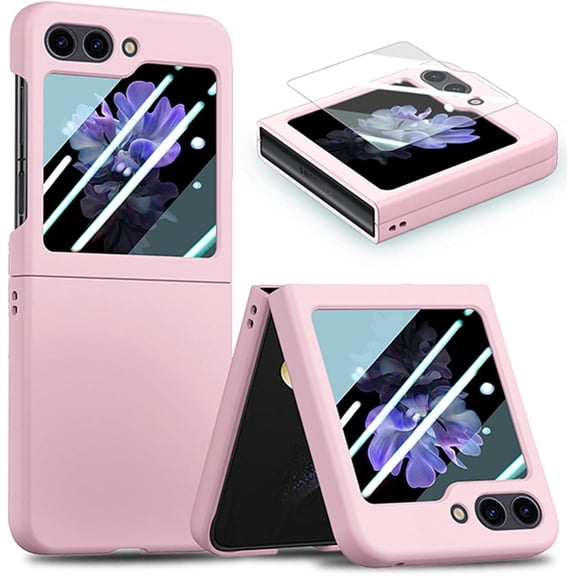 for Samsung Galaxy Z Flip 5 Case with Screen Protector, Ultra Thin Full Body Protective Phone Case Cover for Samsung Z Flip 5 5G FG Pink