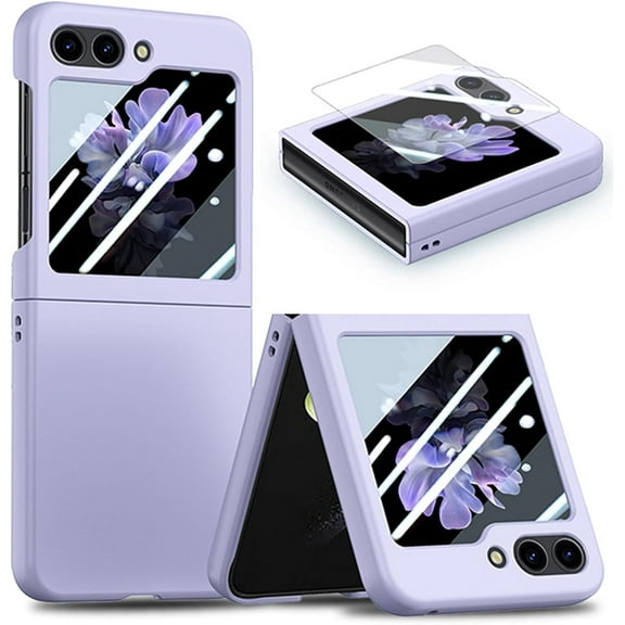 for Samsung Galaxy Z Flip 5 Case with Screen Protector, Ultra Thin Full Body Protective Phone Case Cover for Samsung Z Flip 5 5G FG Purple