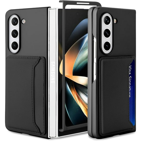 for Samsung Galaxy Z Fold 5 Case Wallet with 2-Card Credit Card Holder Slot Full Body Protection Slim Fit Phone Case for Women Men-Black