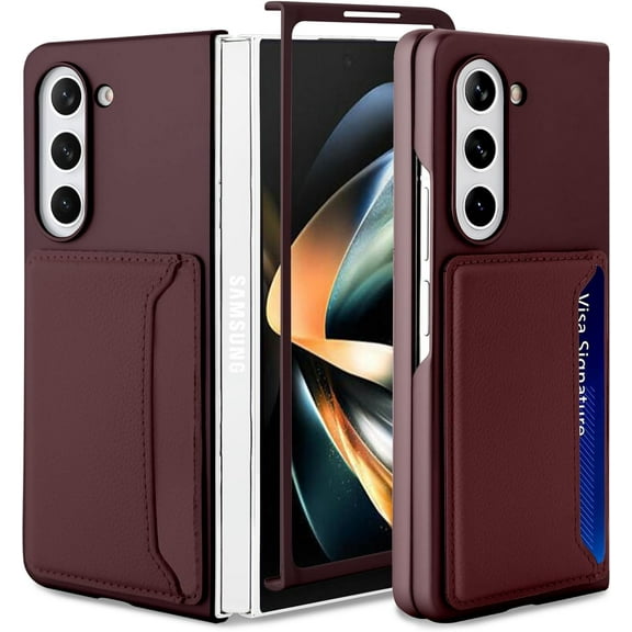 for Samsung Galaxy Z Fold 5 Case Wallet with 2-Card Credit Card Holder Slot Full Body Protection Slim Fit Phone Case for Women Men-Burgundy