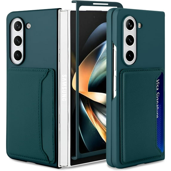 for Samsung Galaxy Z Fold 5 Case Wallet with 2-Card Credit Card Holder Slot Full Body Protection Slim Fit Phone Case for Women Men-Green