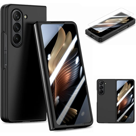 for Samsung Galaxy Z Fold 5 Case with Screen Protector, Ultra Thin Full Body Protective Phone Case Cover for Samsung Z Fold 5 5G FG Black