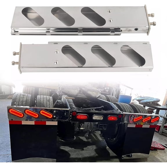 for Semi Trucks Chrome Straight Spring Loaded Mud Flap Hanger Bracket Mudflap Holder Light Bars, 30" Length 2.5" Bolt Pattern with Oval Light Cutouts