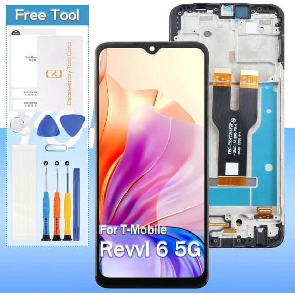 for T-Mobile Revvl 6 5G LCD Display Screen Replacement Touch Digitizer Glass Assembly - Black with Frame - Tools & Protector