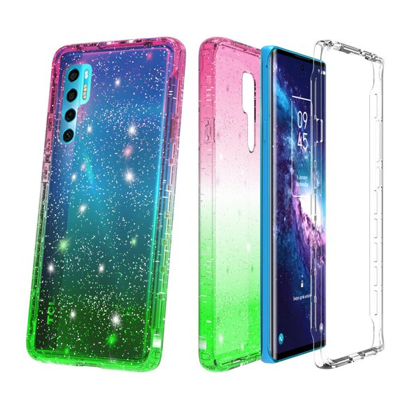 for TCL 20S Glitter Bling Full Body Built In Screen Protector Bumper Case Phone Case PU Shock Bumper Scratch Guard Skin Wrap Slim Cover