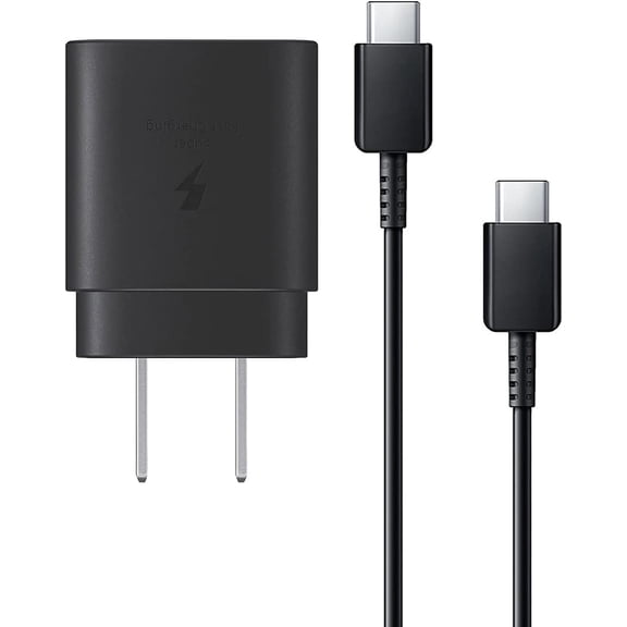 Original Samsung Galaxy S20+ Super Fast Charger USB Type C Kit, PD 25W Type C Wall Charger and USB C to USB C Fast Charging Cable - Black