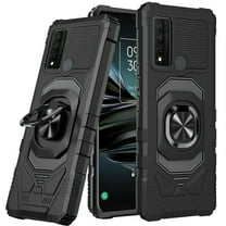 for TCL 4X 5G T601DL 20 A 5G Phone Case Ring Magnet Mount Ready Slip Guard Grids Pattern Kickstand Hybrid Slim Shock Bumper Cover with Tempered Glass
