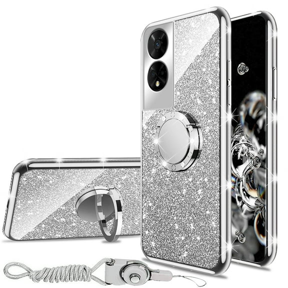 for TCL 50 XE / TCL 50 XE Nxtpaper 5G Phone Case (6.56-inch) with Ring Stand Lanyard Shockproof Protection Cover for Girls Women Men - Silver