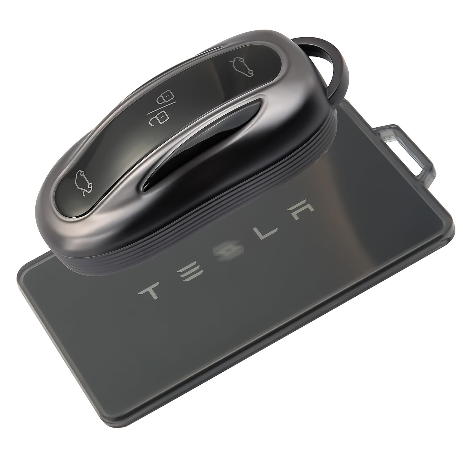 TPU Key Fob Cover For Tesla Model S, 3, Y – White Key Card Holder With PU Keychain, Protective Soft Case