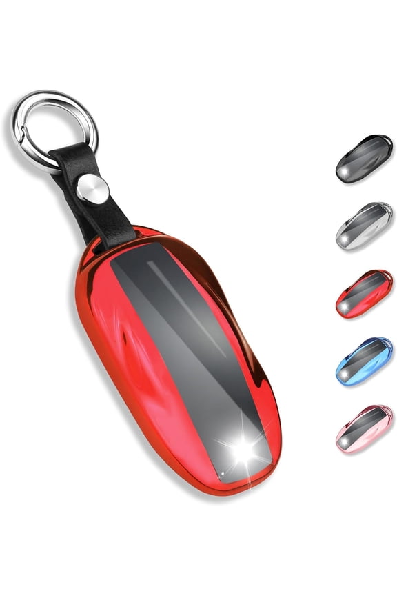 for Tesla Key Fob Cover with Keychain Soft TPU Protection Case Compatible with Tesla Model S (Red)