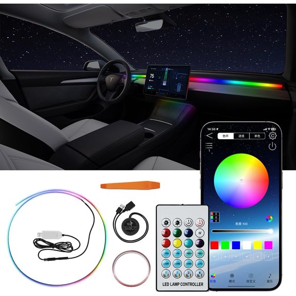 for Tesla Model 3 Y LED Interior Lights Ambient Lighting, RGB Neon Light Kits, Accessories 2021 2022 2023, DC 12V