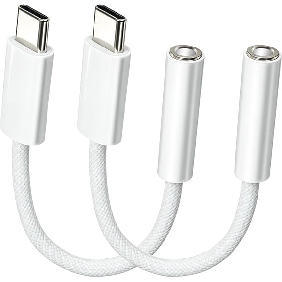 for USB Type C to 3.5mm Headphone Adapter, 2 Pack Aux Audio Dongle for iPhone 17/16/15, iPad Pro, Samsung S23/S22/S21, MacBook