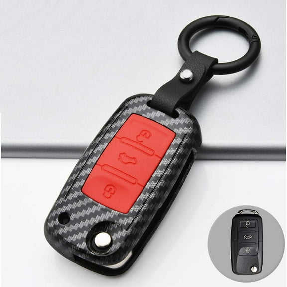 for VW Key Fob Cover,ABS Keycover and Silicone Keycase for Volkswagen Mk6 Bora Jetta GTI Key Fob,Carbon Fiber Pattern