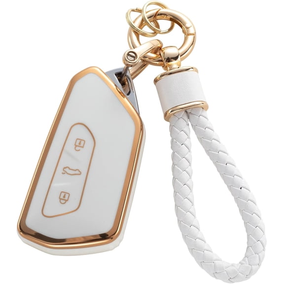 for VW Key Fob Cover with Keychain, Soft TPU Key Case Protection Fit for Golf 8 ID4 Seat Leon MK 4 Skoda Octavia Smart