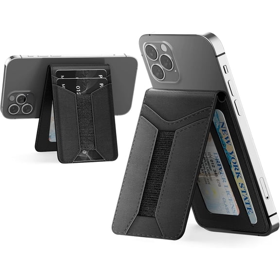 for Wallet, Phone Wallet with Elastic Band for Extra Card Storage, Card Holder with Adjustable Kickstand (Black)