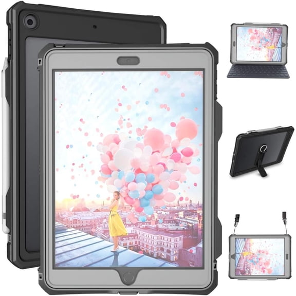 for Waterproof iPad 10.2 Case, Built-in Screen Protector, Full Body Shockproof Protection Case with Strap