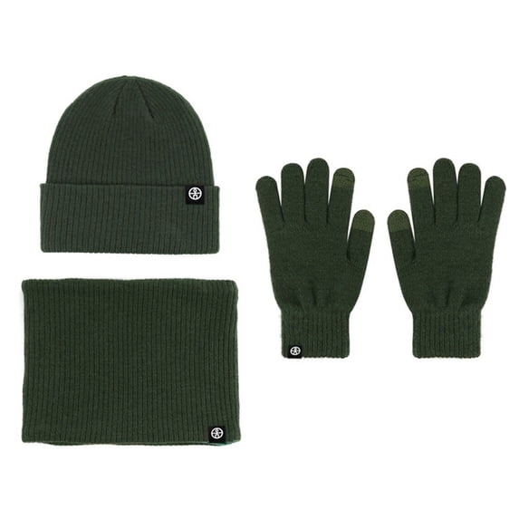 for Women Men Gifts Winter Set Soft Casual Neck Scarf Touch Screen Gloves Beanie Hat Scarf Gloves Knit Winter Hat ARMY GREEN
