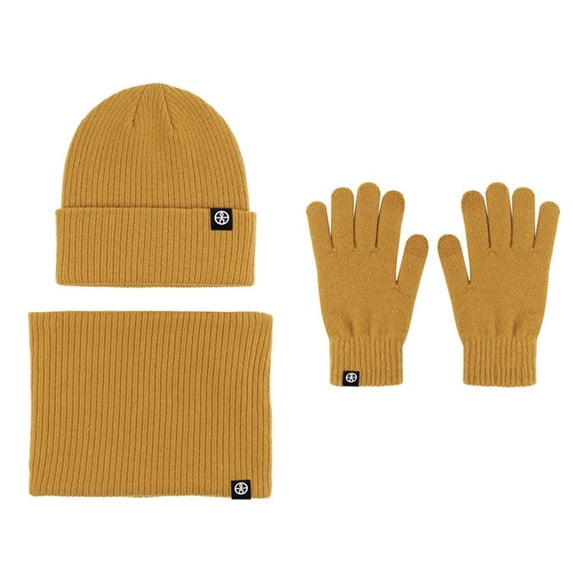for Women Men Gifts Winter Set Soft Casual Neck Scarf Touch Screen Gloves Beanie Hat Scarf Gloves Knit Winter Hat YELLOW