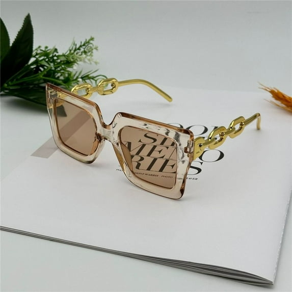 for Women & Men Trendy Eyewear Vintage Luxury Shades Oversized Square Sunglasses Beach Sunshade Sunglasses Big Sun Glasses CLEAR TEA