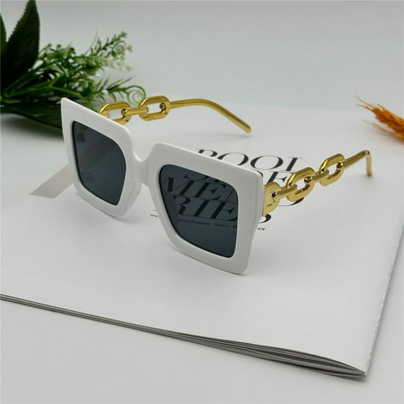 for Women & Men Trendy Eyewear Vintage Luxury Shades Oversized Square Sunglasses Beach Sunshade Sunglasses Big Sun Glasses WHITE