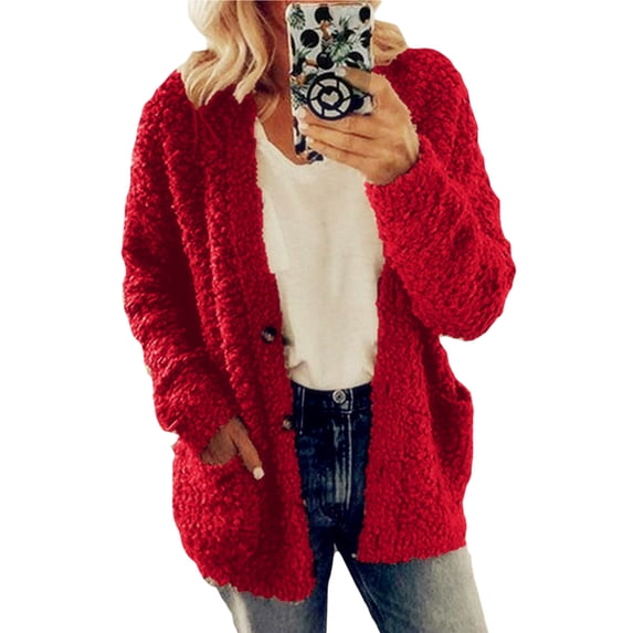 Plus Size S-5XL Womens Oversized Winter Warm Cardigan Coats Ladies Fluffy Borg Button Jacket Outwear