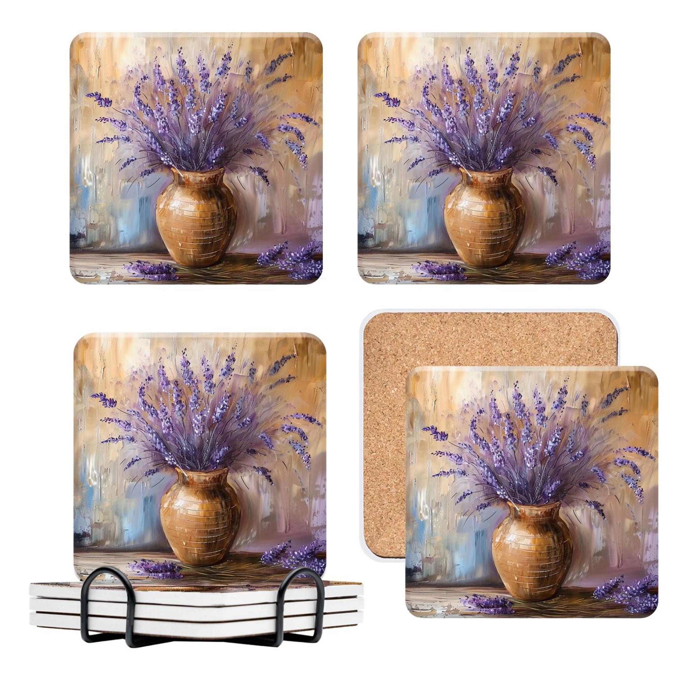 for Wood for Lavender Stylish Ceramic Coasters for Drinks with Holder