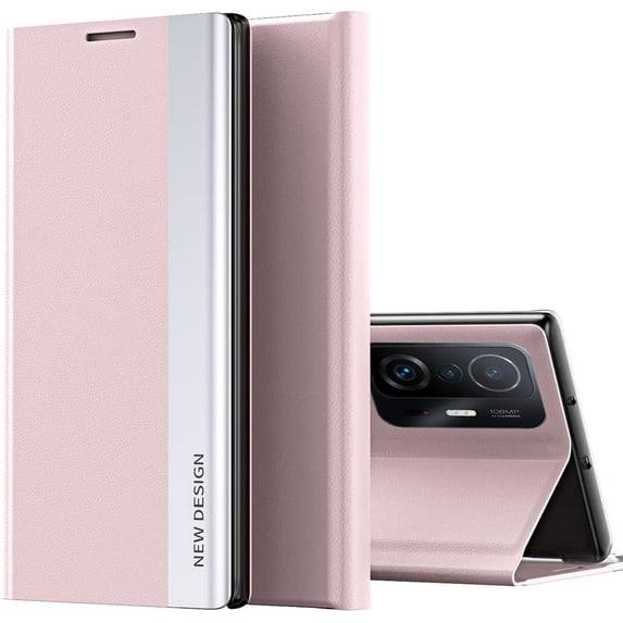 for Xiaomi 11T Bracket Pagnetic Leather Cover, Case for Xiaomi 11T Pro,TPU Shockproof Protection Flip Phone Case for Xiaomi 11T/Pro CX Pink