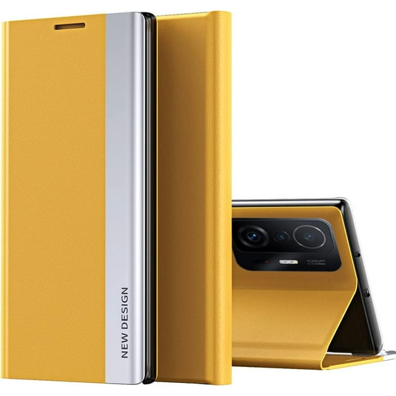 for Xiaomi 11T Bracket Pagnetic Leather Cover, Case for Xiaomi 11T Pro,TPU Shockproof Protection Flip Phone Case for Xiaomi 11T/Pro CX Yellow