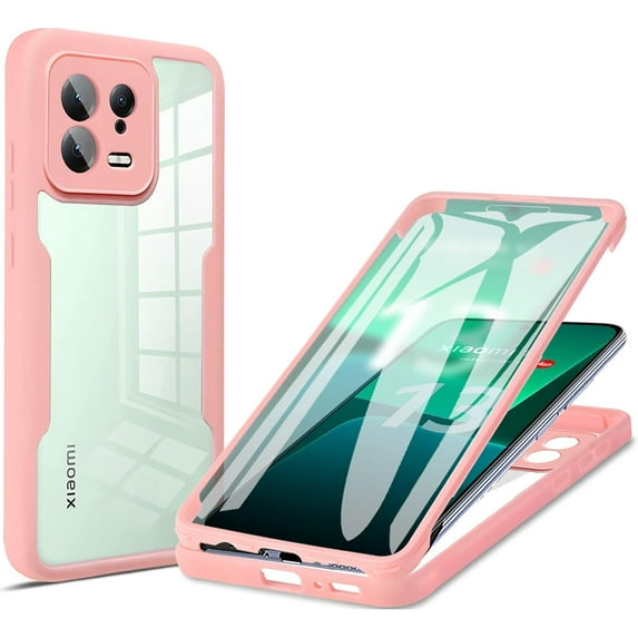 for Xiaomi 13 5G Clear Case with Screen Protector, Slim Shockproof Soft TPU Bumper Full Body Protection Phone Cover Case for Xiaomi 13 5G QC Pink