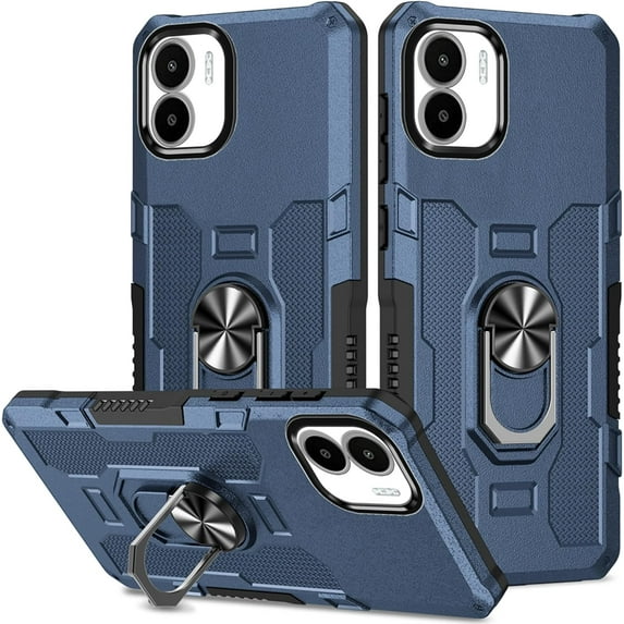 for Xiaomi Redmi A1 Case with Metal Ring Kickstand for Women & Men, Heavy-Duty Protection Shockproof Bumper Cover Case for Xiaomi Redmi A1 TY Blue