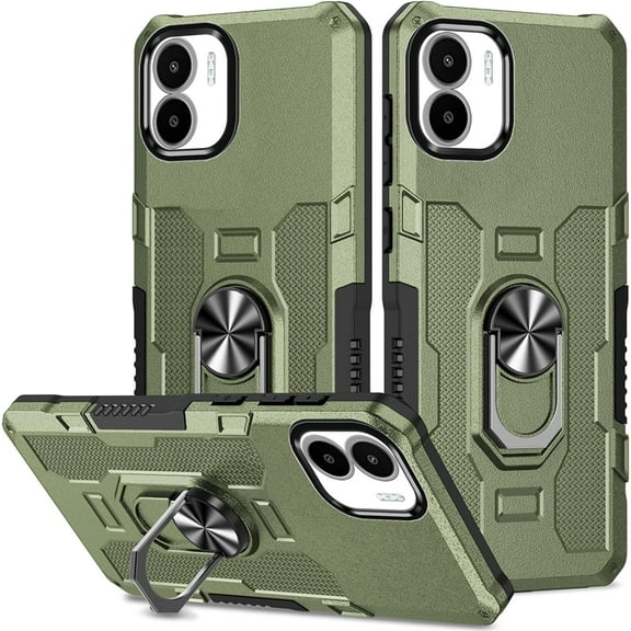 for Xiaomi Redmi A1 Case with Metal Ring Kickstand for Women & Men, Heavy-Duty Protection Shockproof Bumper Cover Case for Xiaomi Redmi A1 TY Green