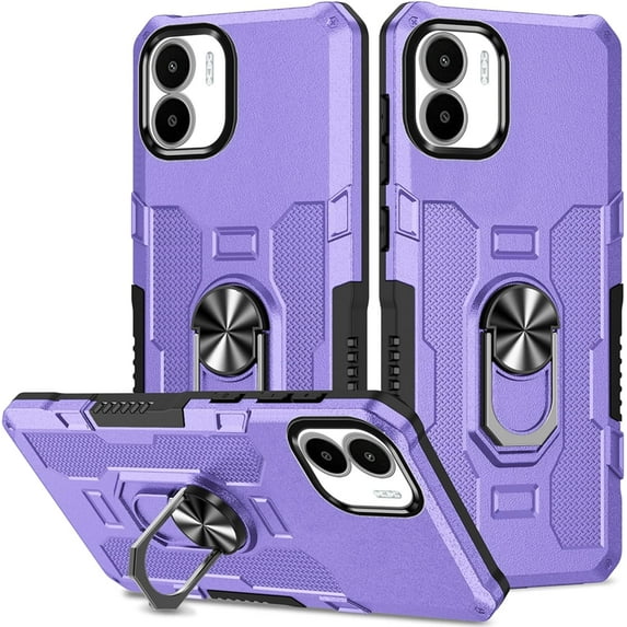 for Xiaomi Redmi A1 Case with Metal Ring Kickstand for Women & Men, Heavy-Duty Protection Shockproof Bumper Cover Case for Xiaomi Redmi A1 TY Purple