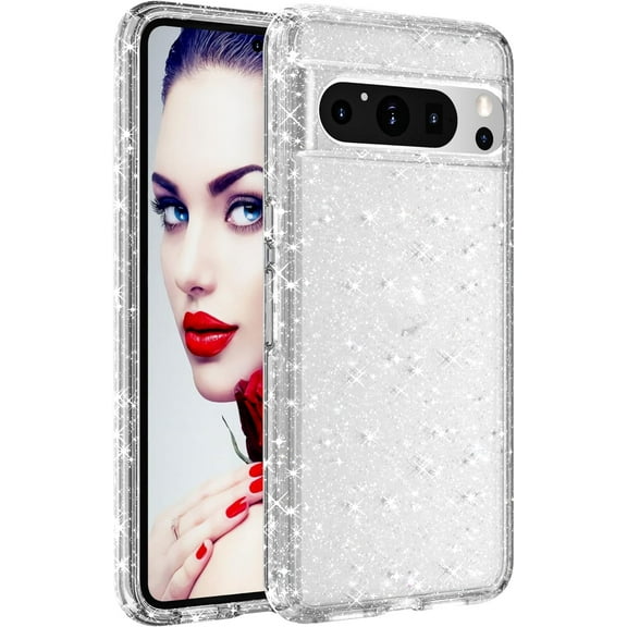 for for Google Pixel 8 Pro Case, Cute Phone Case Shockproof Protective Bumper Slim Case for Pixel 8 Pro Case, Clear Glitter