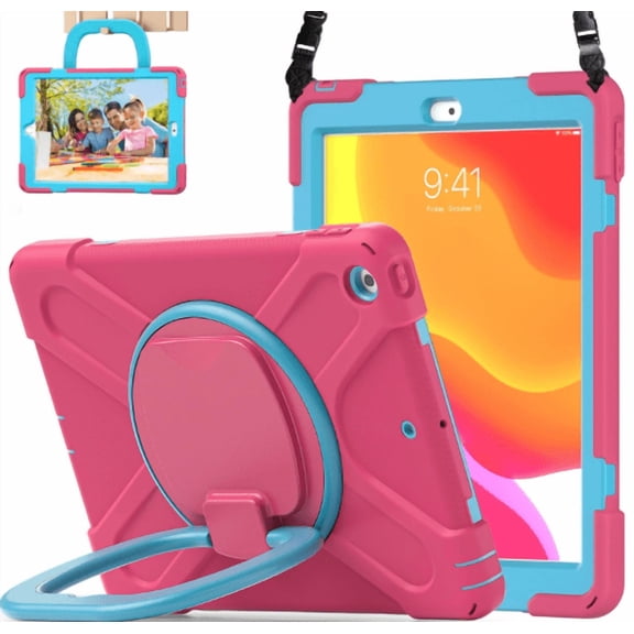 for iPad 10.2 Case 9th Generation Shockproof Kids Case with Screen Protector,Rotating Stand/Pencil Holder/Shoulder Strap