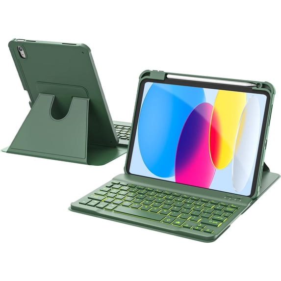 for iPad 11th(A16, 2025)/10th Generation Case with Keyboard, 360° Rotatable Case & Detachable Backlit Keyboard, Precision Cutouts and Pen Holder