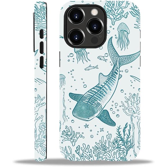 for iPhone 11 Case, HH2 Ocean Whale Shark Hybrid 2 Layer Hard Shell Silicone Protective Pattern Design Case