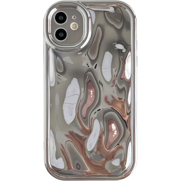 for iPhone 11 Case,Water Ripple Wave Meteorite Bubble Chrome Plating Soft Phone Case (Silver)