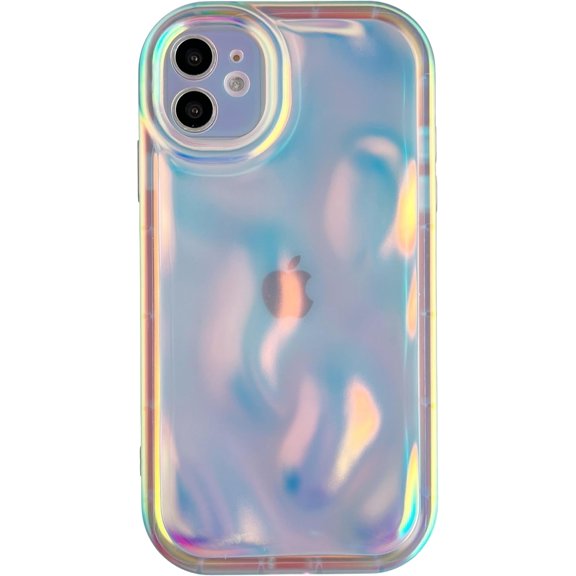 for iPhone 11 Case, Water Ripple Wave Meteorite Bubble Pattern Chrome Plating Soft Compatible with iPhone Case (Fluorescent Silver,iPhone 11)