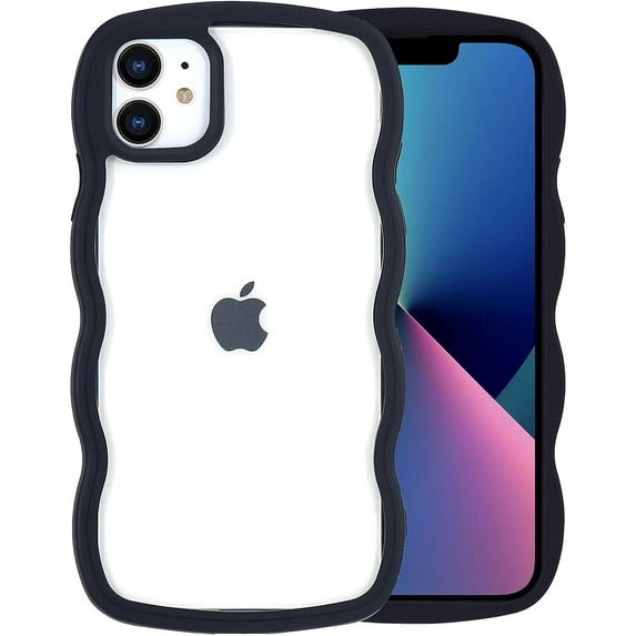 for iPhone 11 Case, Wave Frame Clear Back Soft Cute iPhone 11 Phone Case, Black Edge