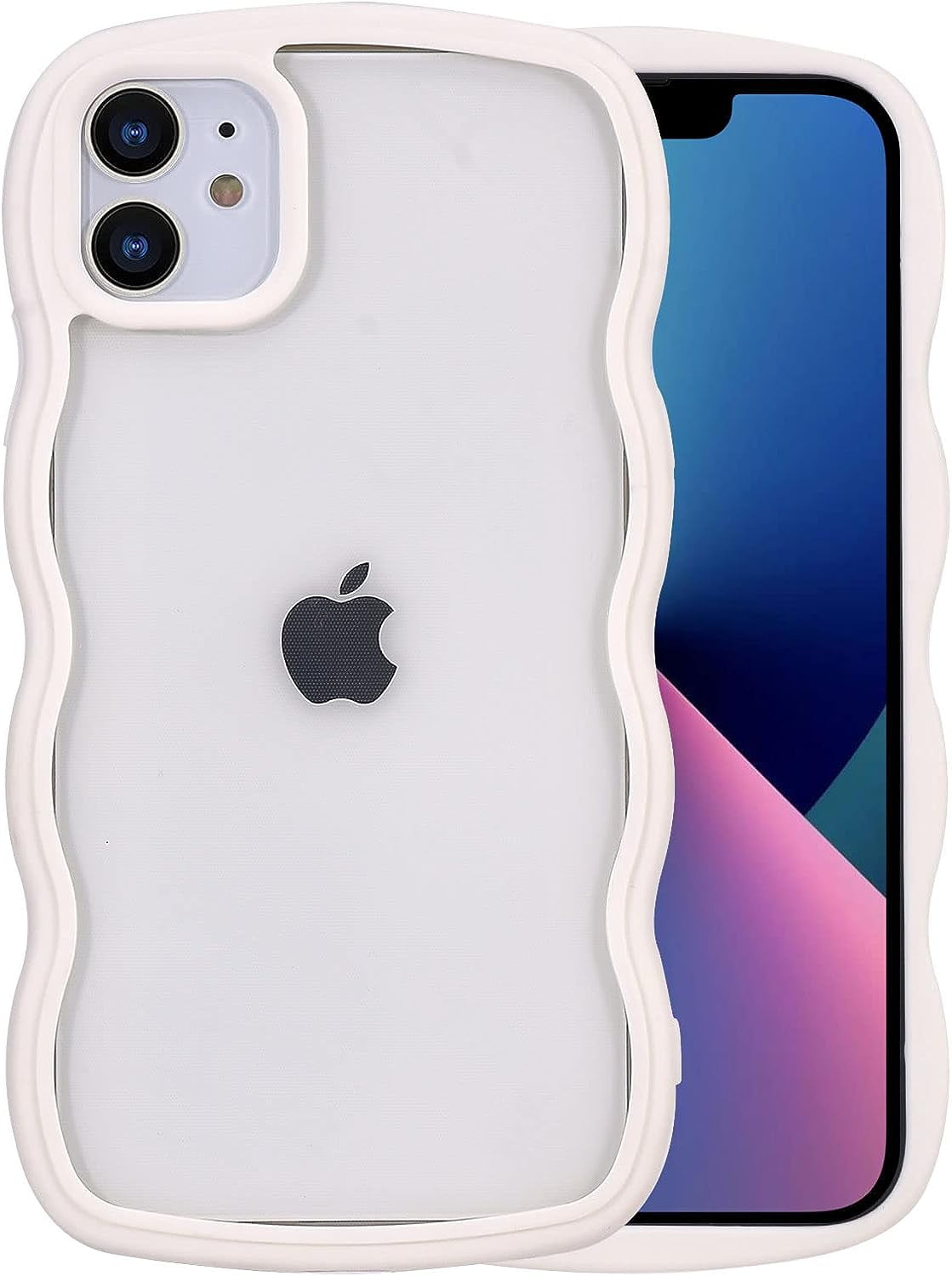 iPhone11 白 for iPhone 11 Case, Wave Frame Clear Back Soft Cute iPhone