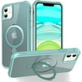 thumbnail image 1 of for iPhone 11 Case with Stand [ Grade Drop Tested][Compatible with Magnet] Ring Translucent Slim Hard Back Soft Edge, Green, 1 of 14