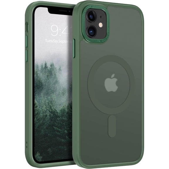 for iPhone 11 Phone Case,iPhone 11 Magnetic Case [Compatible with Mag Safe] Translucent Matte Slim Shockproof Anti-Fingerprint Protective Cover Green