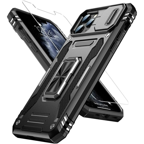 for iPhone 11 Pro Case with Screen Protector,Sliding Camera Cover,-Grade Cover with  Stand Phone Case 5.8" Black